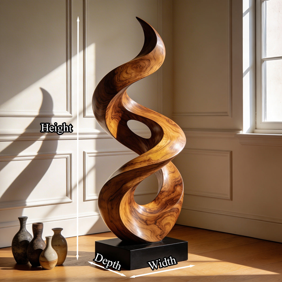 Organic Spiral Wood Sculpture With Open Carved Form