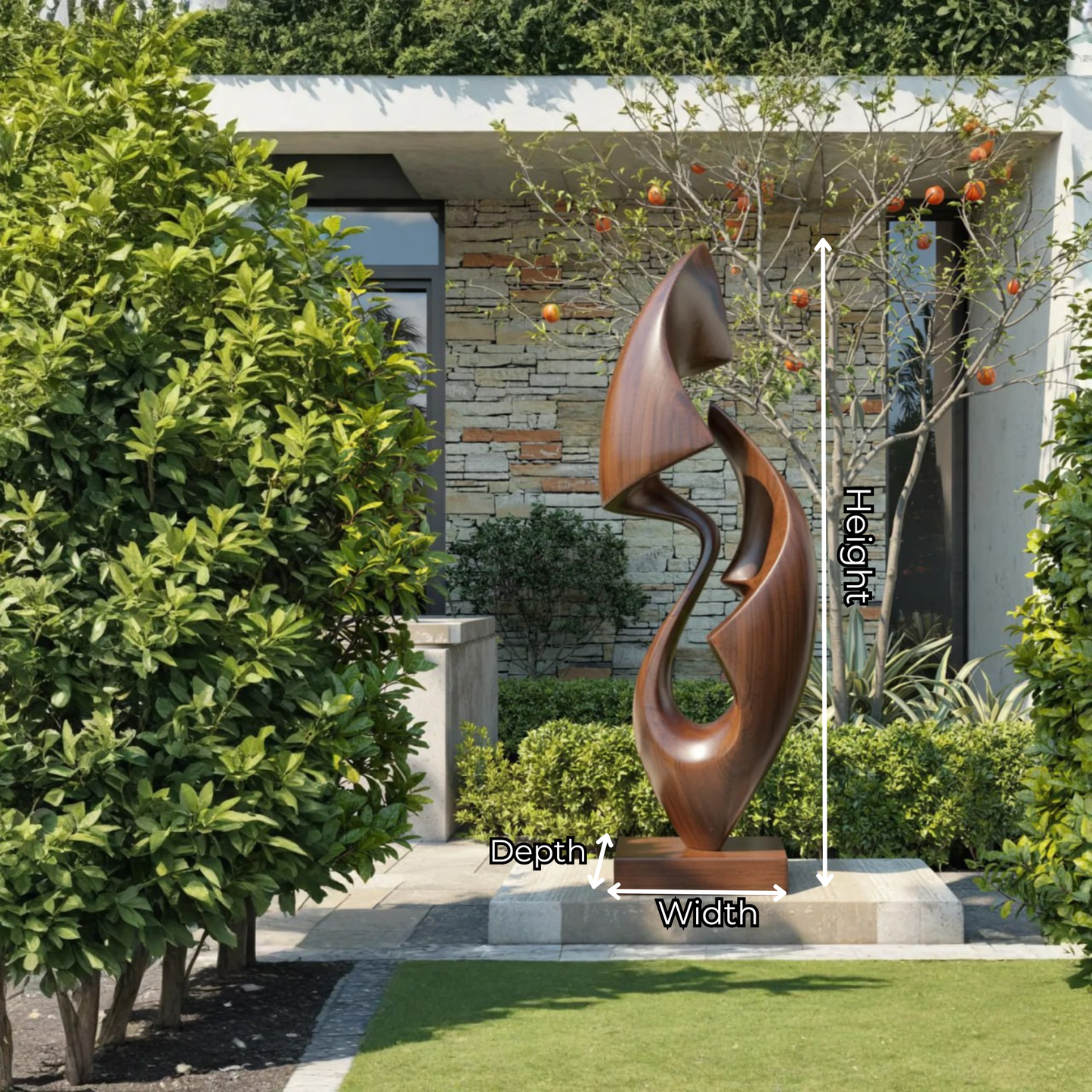 Flowing Dual Form Floor Sculpture With Open Carved Core