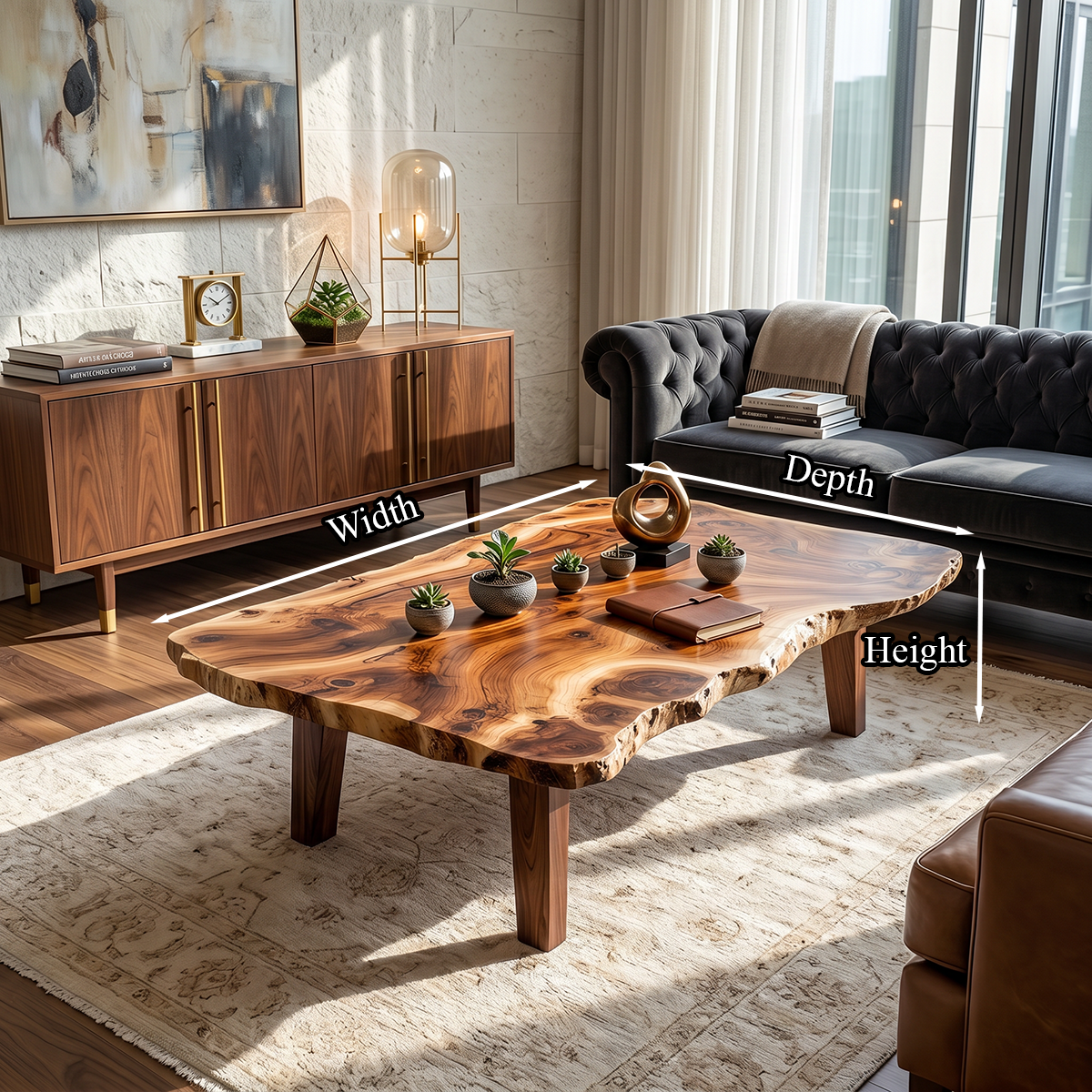 Live Edge Solid Wood Coffee Table Organic Slab Rustic Center Table