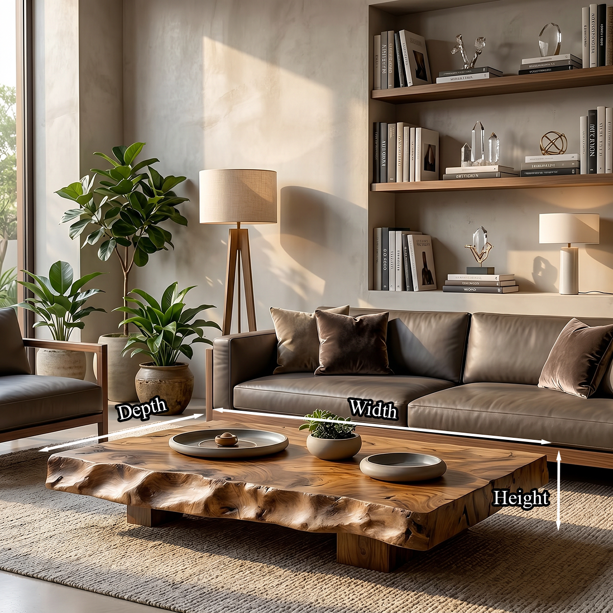 Live Edge Solid Wood Coffee Table Rustic Organic Low Center Table