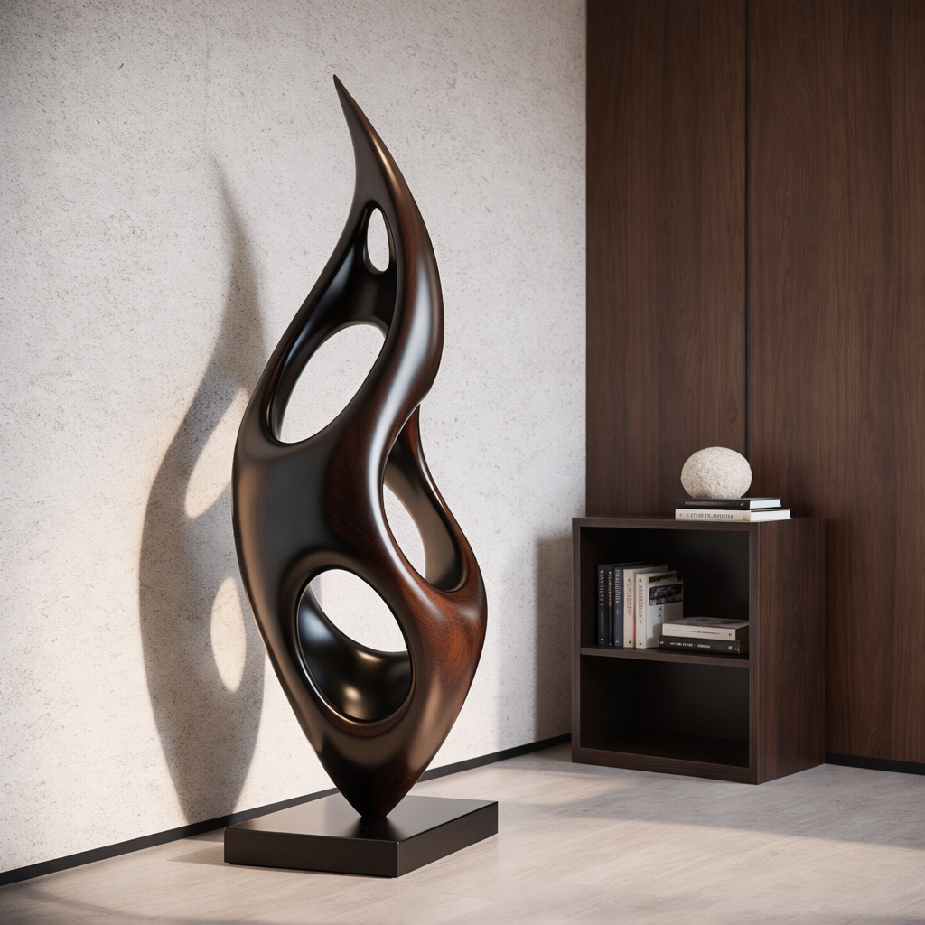 Abstract Solid Wood Floor Sculpture with Organic Modern Form