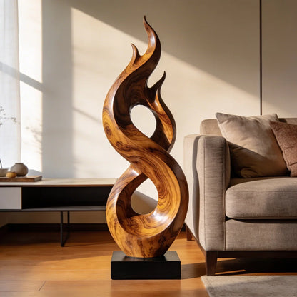 Flame Form Abstract Wood Sculpture Floor Art