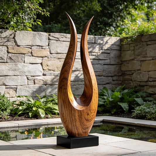 Minimalist Open Flame Wood Sculpture Floor Decor