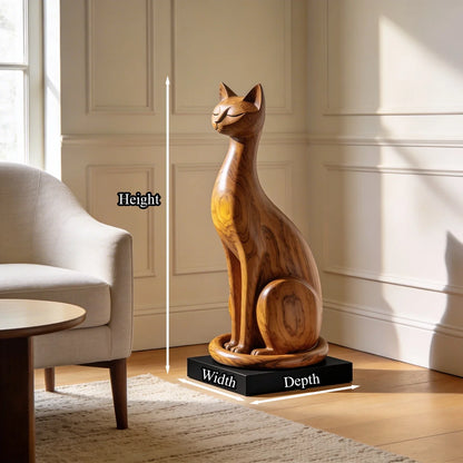 Minimalist Sitting Cat Wood Sculpture