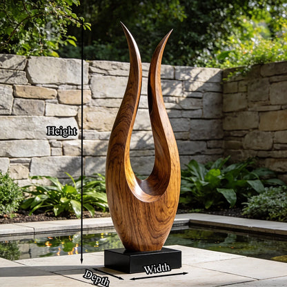 Minimalist Open Flame Wood Sculpture Floor Decor