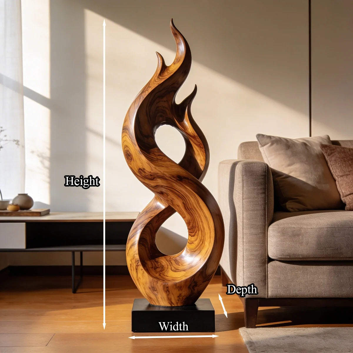 Flame Form Abstract Wood Sculpture Floor Art