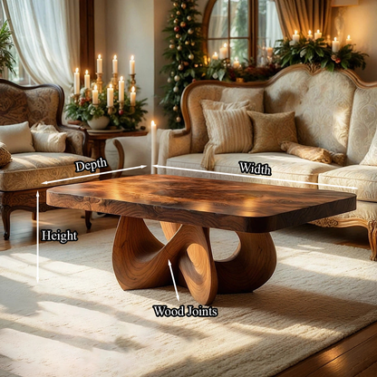 Square Natural Wood Coffee Table with Interwoven Sculptural Base