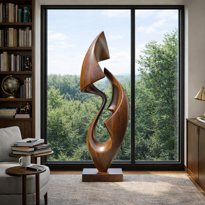 Flowing Dual Form Floor Sculpture With Open Carved Core