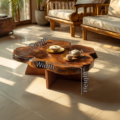 Live Edge Sculptural Coffee Table with Cross Base Design