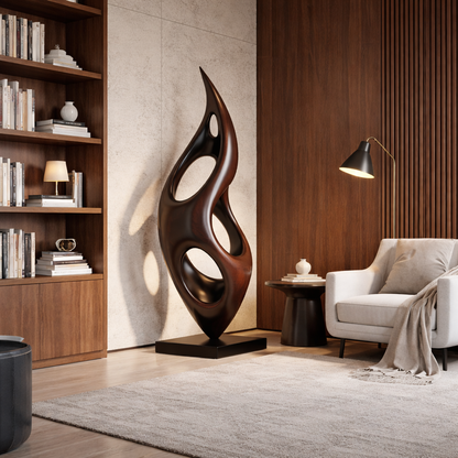 Abstract Solid Wood Floor Sculpture with Organic Modern Form