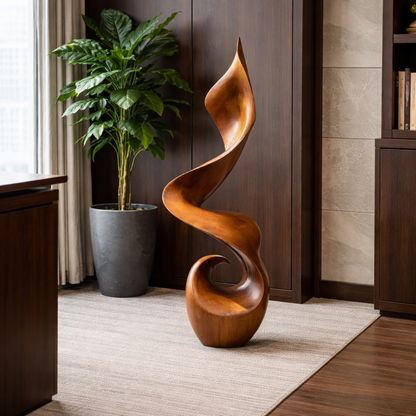 Modern Twisted Solid Wood Sculpture Handcarved Abstract Wooden Floor Decor