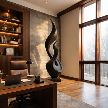 Organic Solid Wood Flame Sculpture for Modern Living Room Decor