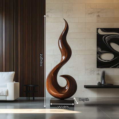 Modern Flame Form Sculpture in Natural Wood for Living Spaces