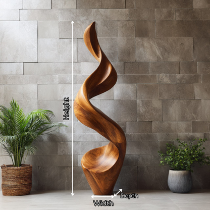 Tall Twisted Floor Sculpture in Natural Wood for Elegant Homes