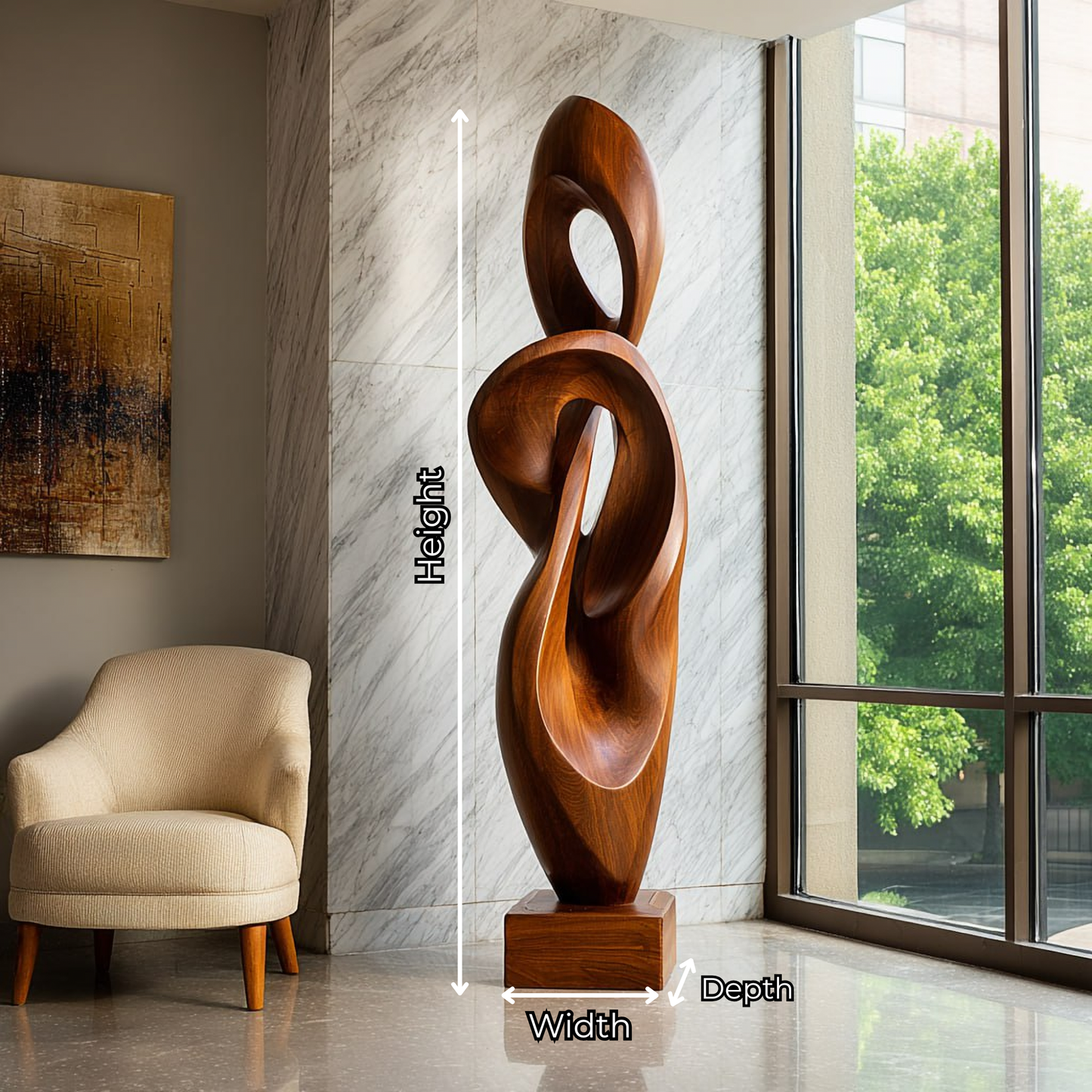 Sculptural Open Form Floor Art in Natural Wood