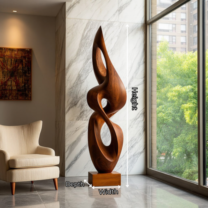 Large Abstract Solid Wood Sculpture Modern Hand Carved Wood Statue for Luxury Interior Decor