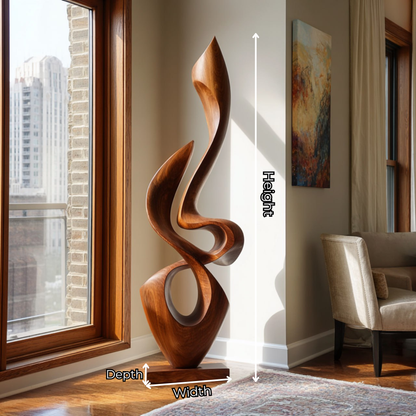 Tall Abstract Solid Wood Sculpture for Modern Home Interior