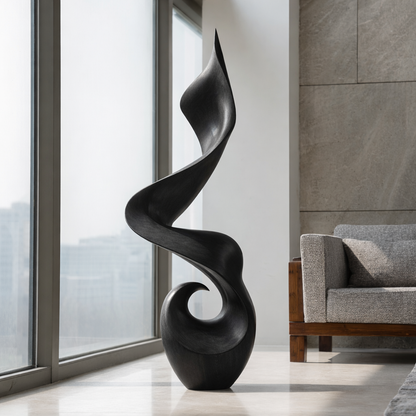 Modern Twisted Solid Wood Sculpture Handcarved Abstract Wooden Floor Decor
