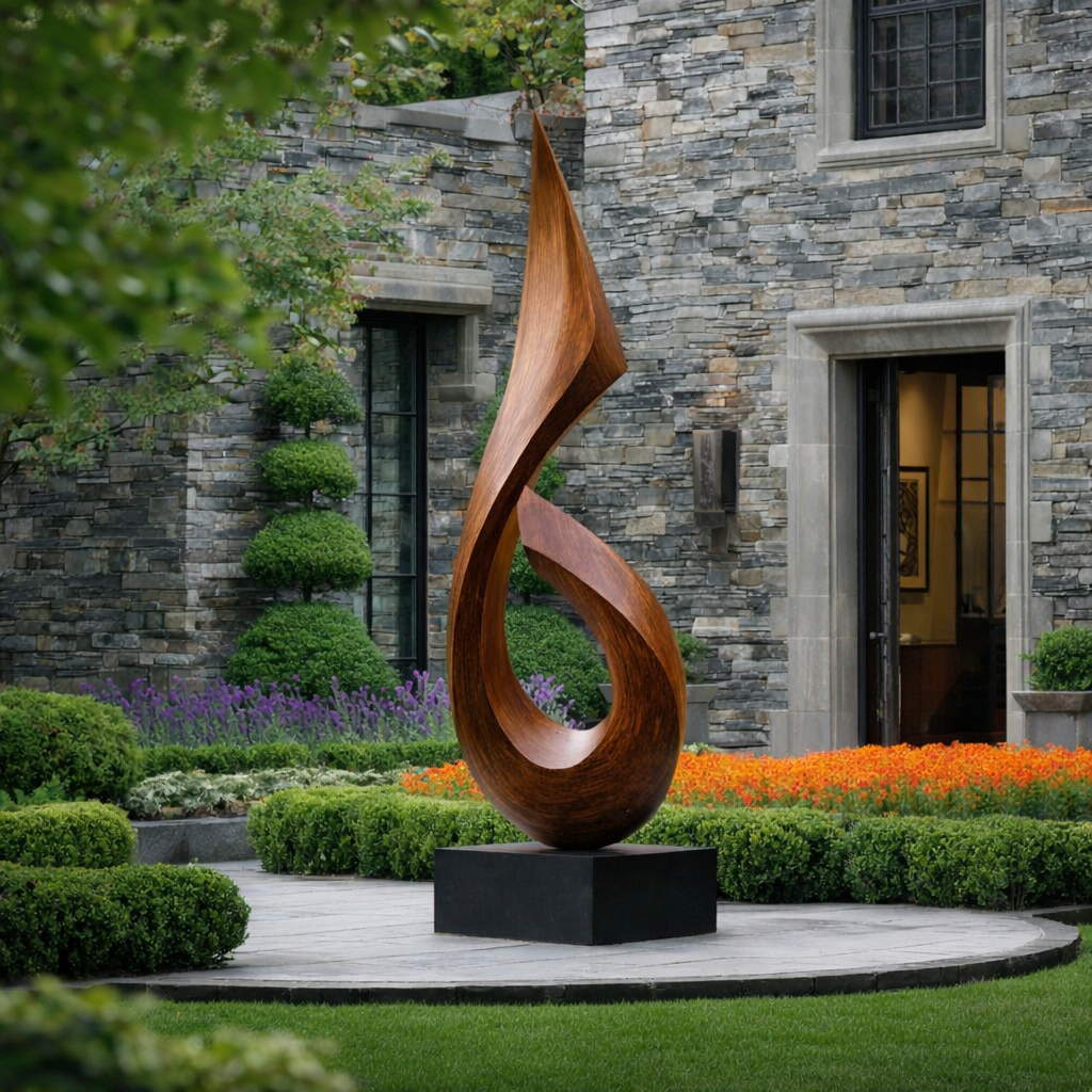 Modern Outdoor Wood Sculpture Large Abstract Garden Statue