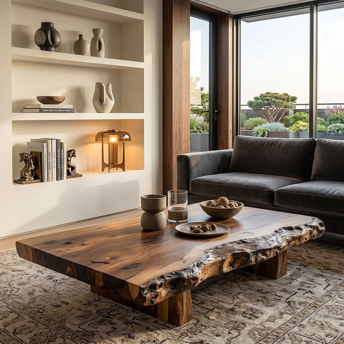 Natural Live Edge Wood Coffee Table Solid Slab Rustic Center Table