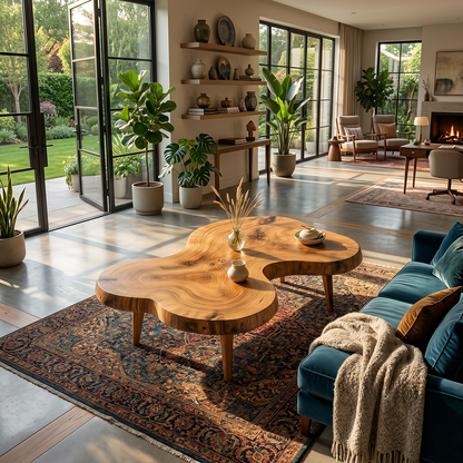Organic Freeform Natural Wood Coffee Table with Rounded Edge Design