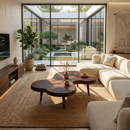 Organic Freeform Natural Wood Coffee Table with Rounded Edge Design