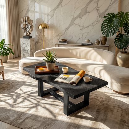 Live Edge Natural Wood Coffee Table with Sculptural Base