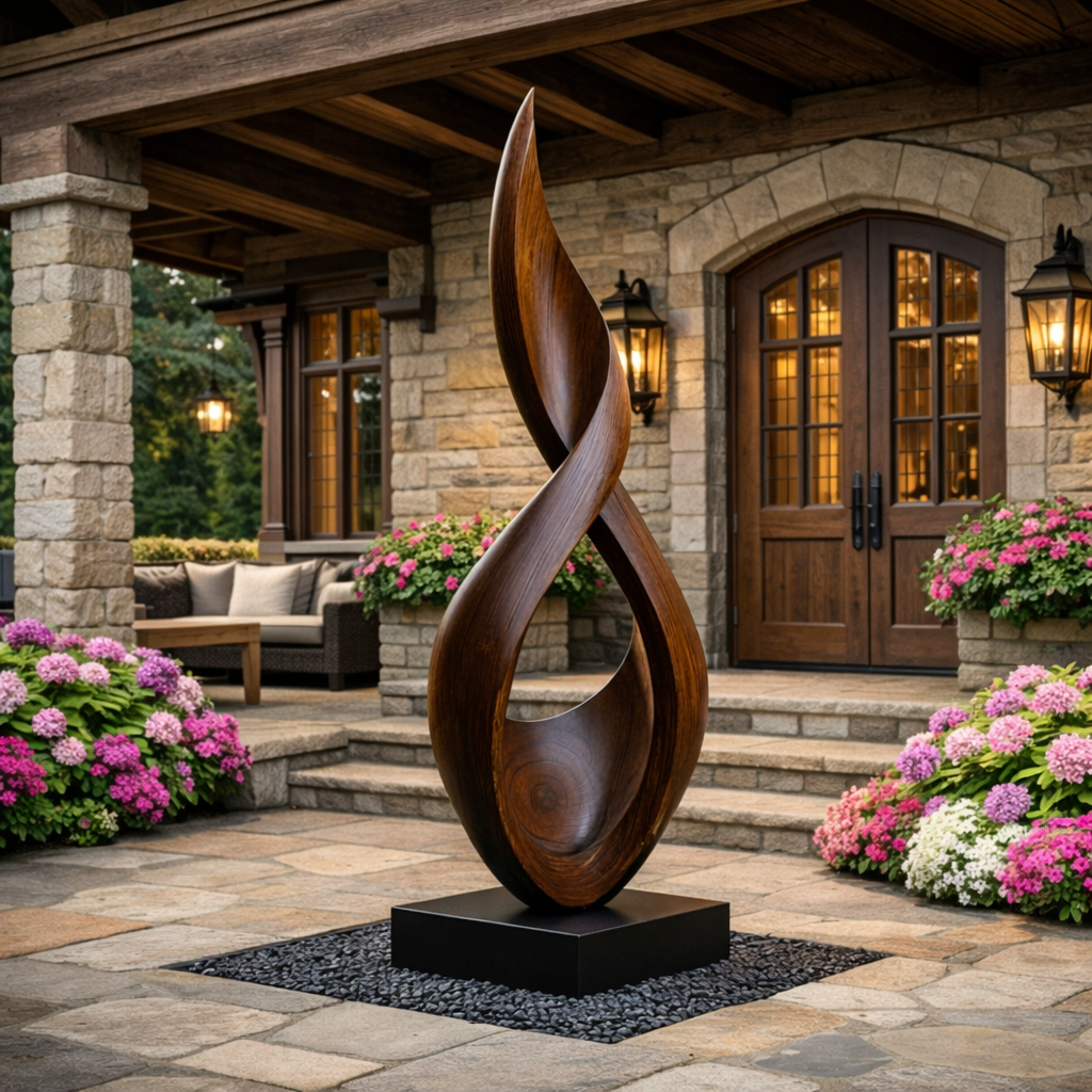 Large Outdoor Solid Wood Sculpture Hand Carved Abstract Garden Wood Art