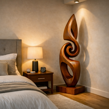 Large Abstract Solid Wood Sculpture Modern Hand Carved Wood Statue for Luxury Interior Decor