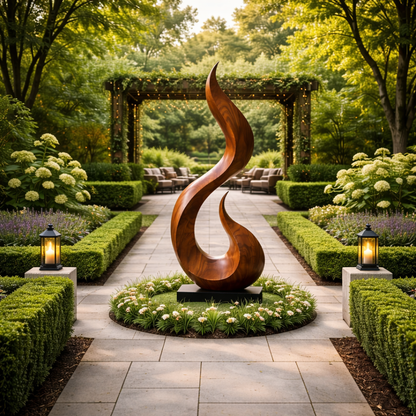 Modern Flame Form Natural Wood Floor Sculpture