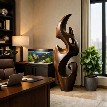 Contemporary Floor Sculpture With Fluid Natural Wood Form