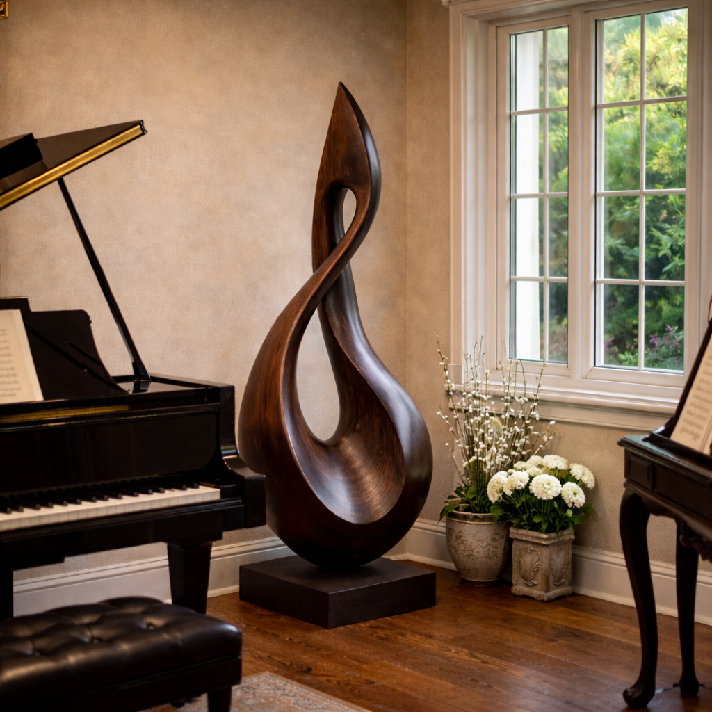 Elegant Garden Sculpture With Flowing Natural Wood Silhouette