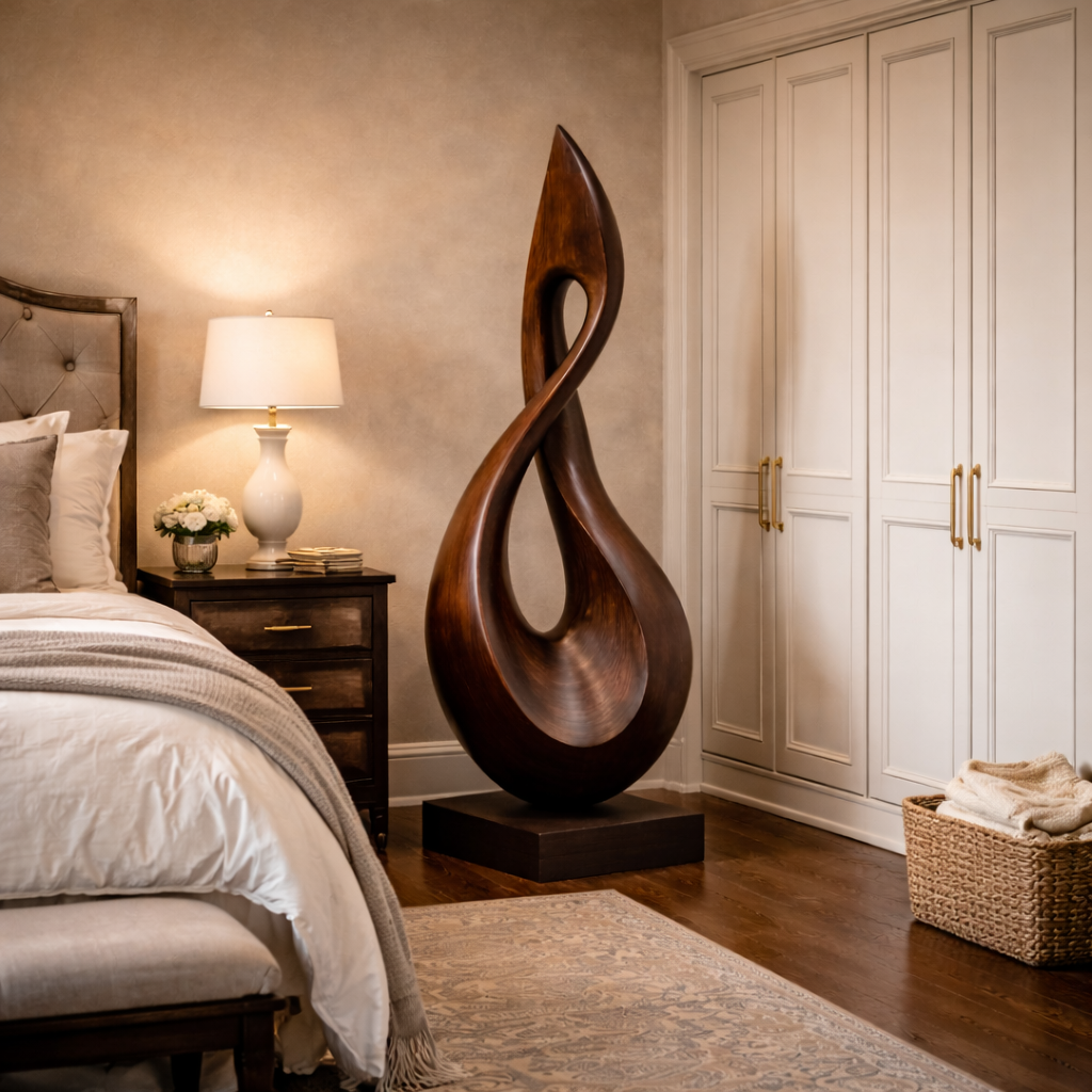 Elegant Garden Sculpture With Flowing Natural Wood Silhouette