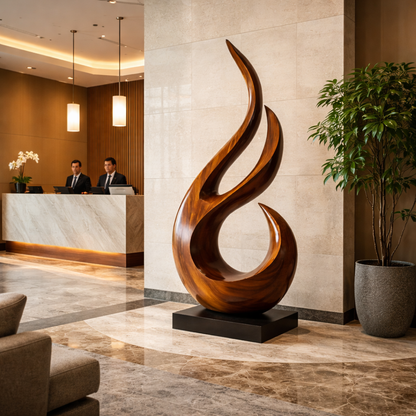 Large Abstract Solid Wood Sculpture Hand Carved Modern Wooden Floor Art