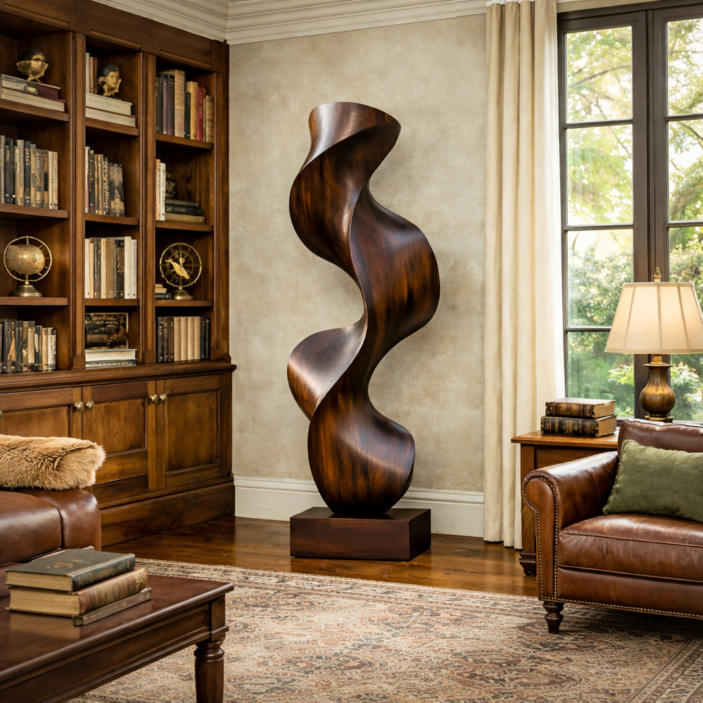 Outdoor Spiral Sculpture in Natural Wood for Garden Landscapes
