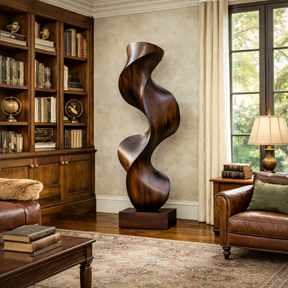 Outdoor Spiral Sculpture in Natural Wood for Garden Landscapes
