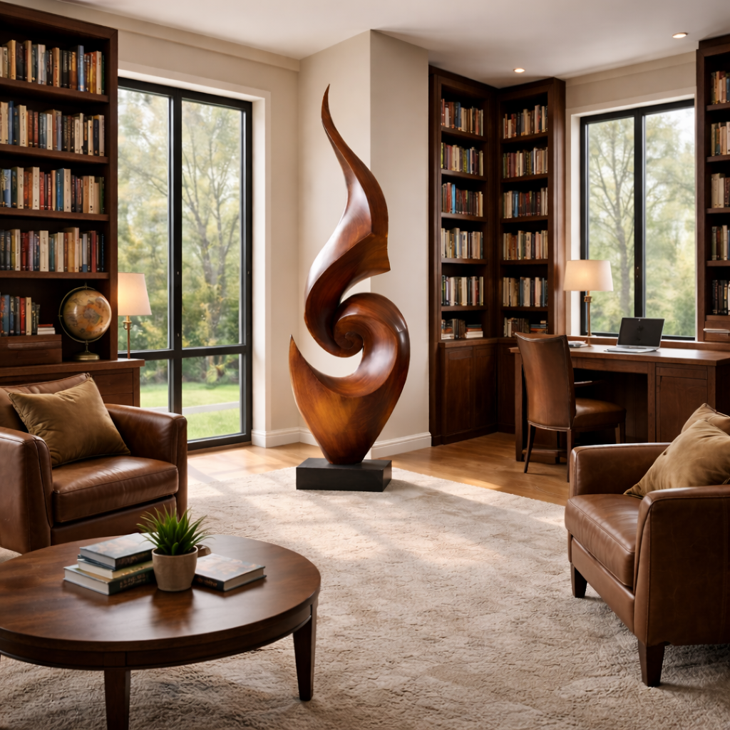 Abstract Solid Wood Floor Sculpture for Modern Luxury Interior