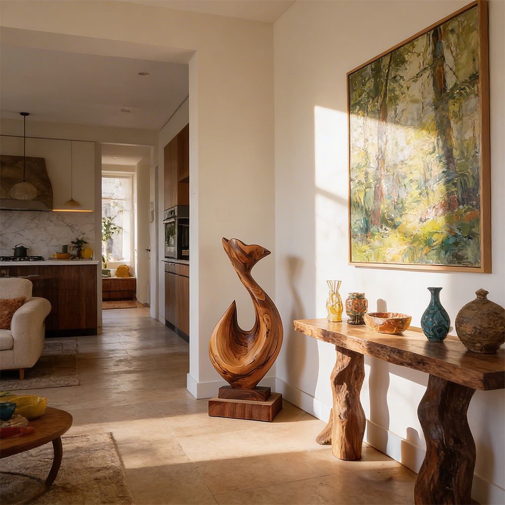 Abstract Sculptural Form in Natural Wood with Flowing Silhouette