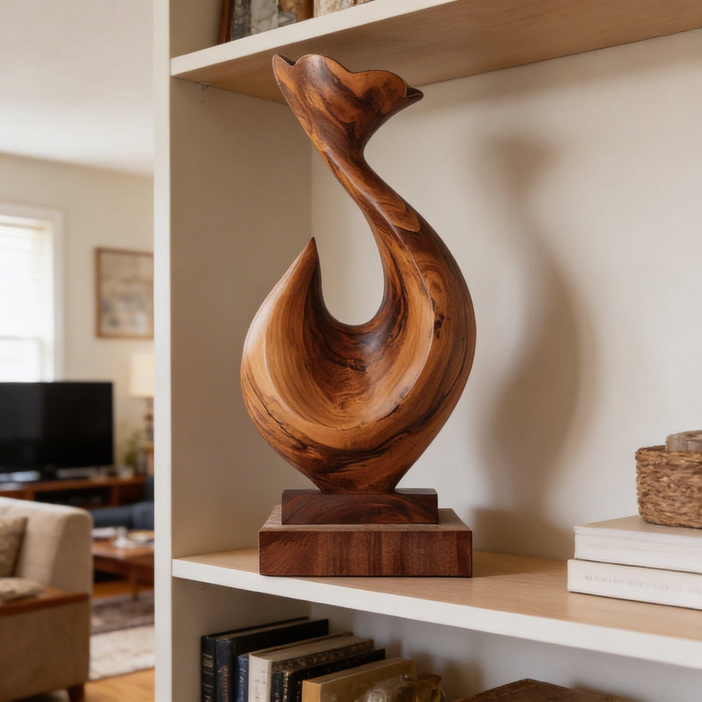 Abstract Sculptural Form in Natural Wood with Flowing Silhouette
