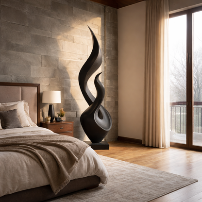 Organic Solid Wood Flame Sculpture for Modern Living Room Decor