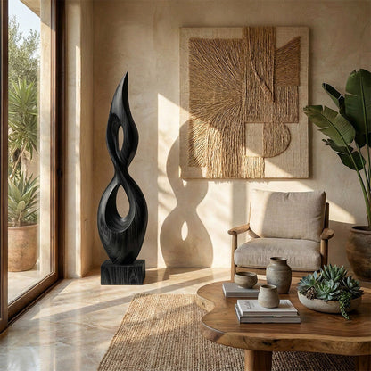 Abstract Open Form Wood Sculpture with Dual Hollow Design