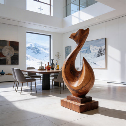 Abstract Sculptural Form in Natural Wood with Flowing Silhouette