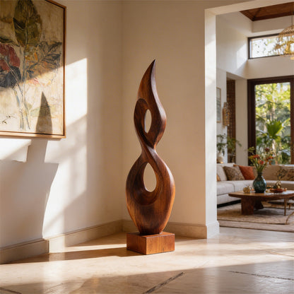 Abstract Open Form Wood Sculpture with Dual Hollow Design