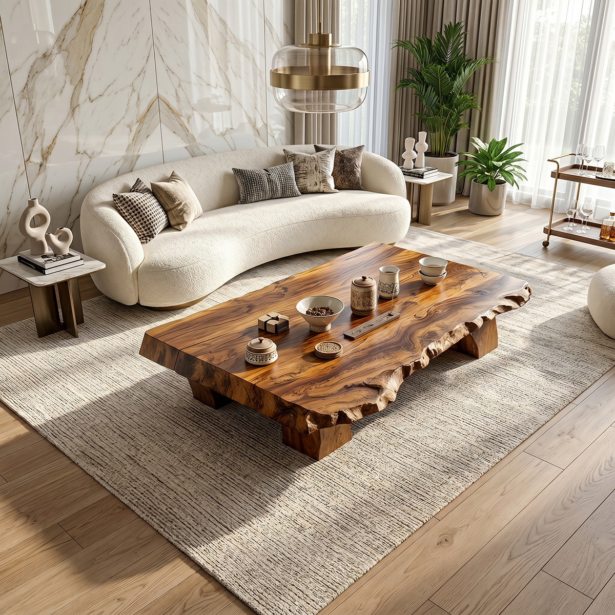 Live Edge Solid Wood Tea Table Low Floor Coffee Table