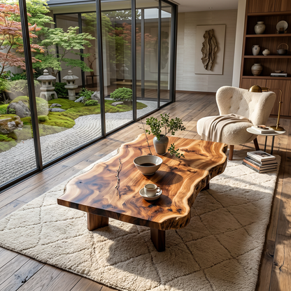 Natural Live Edge Wood Coffee Table Organic Slab Center Table