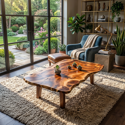 Live Edge Solid Wood Coffee Table Organic Slab Rustic Center Table
