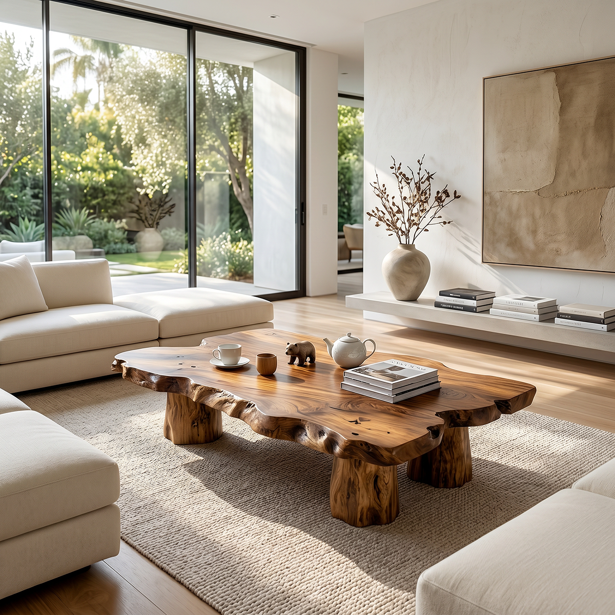 Organic Live Edge Wood Coffee Table Rustic Solid Slab Center Table