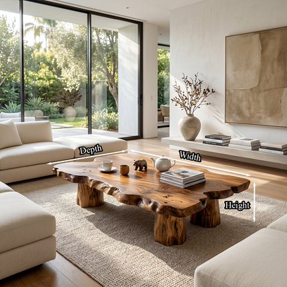Organic Live Edge Wood Coffee Table Rustic Solid Slab Center Table