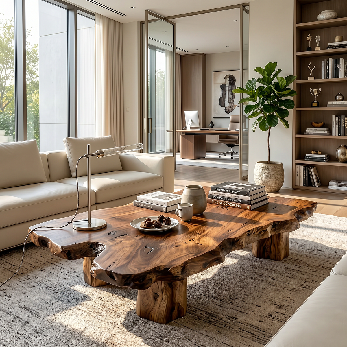 Organic Live Edge Wood Coffee Table Rustic Solid Slab Center Table