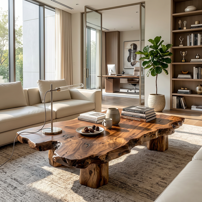 Organic Live Edge Wood Coffee Table Rustic Solid Slab Center Table